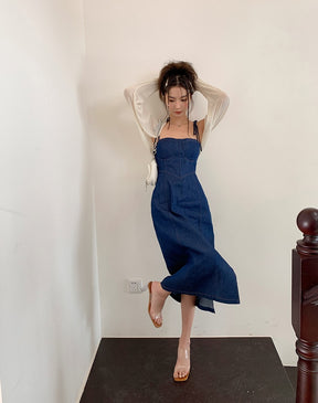 Sommer-Frauen-reizvolles Slip-Denim-Kleid Trägerloses Schnürkleid mit hoher Taille