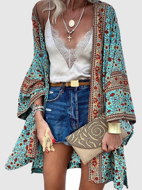 Cardigan Women Bohemian Floral Printed Blouse Open Front Loose Beach Tops Vintage Long Sleeve