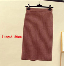 High Waist Women Knitted Skirt Spring Autumn Fashion Rib Skirt Elegant Midi Skirt