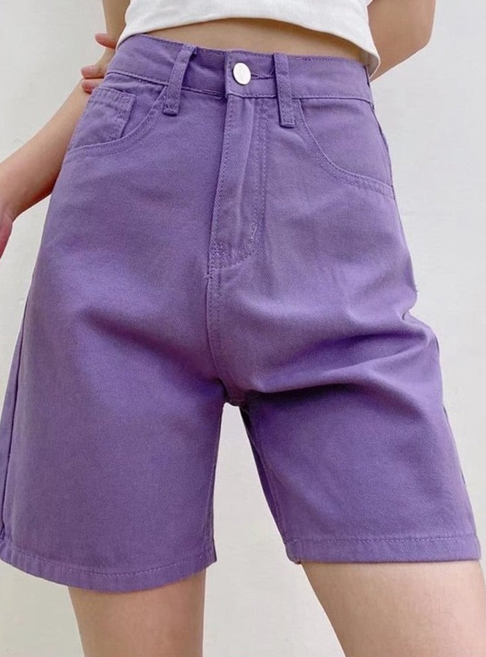 Jeans Shorts Summer High Waist Pockets Female Wide Leg Denim Shorts