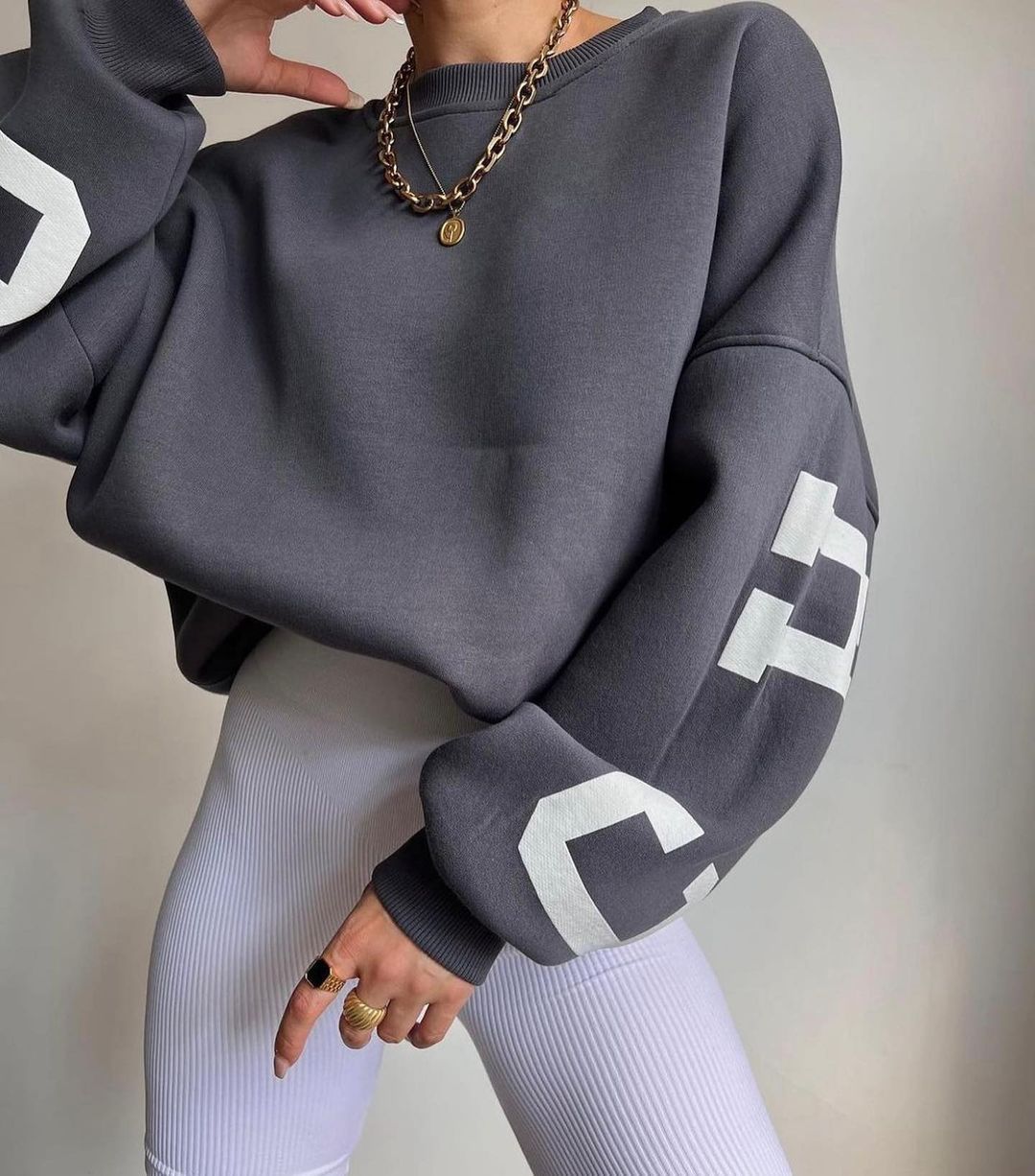 Casual Letters Print Sweatshirt Women Long Sleeve Loose Hoodies Y2k Streetwear