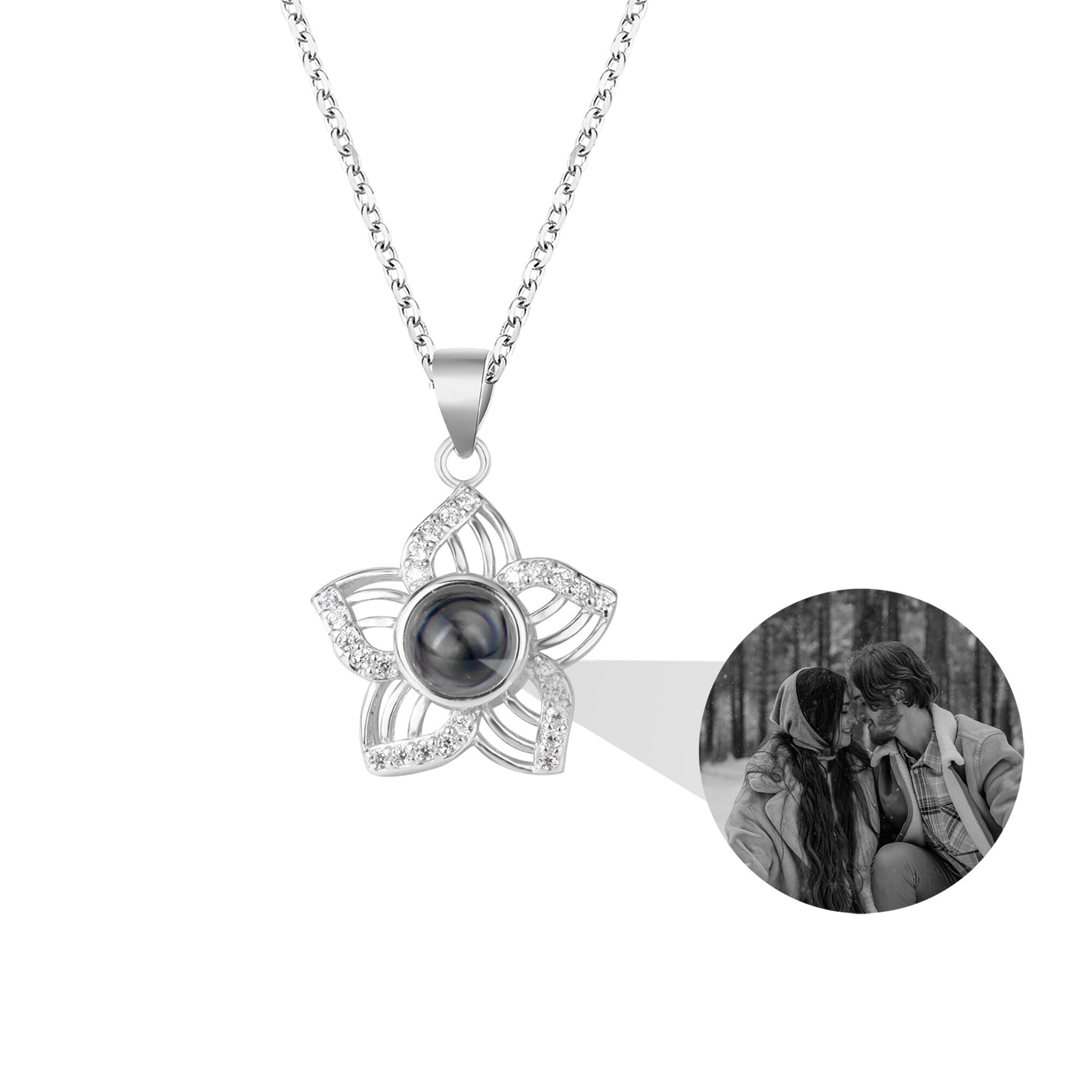 Customized Crystal Flower Photo Projection Pendant Necklace Personalized