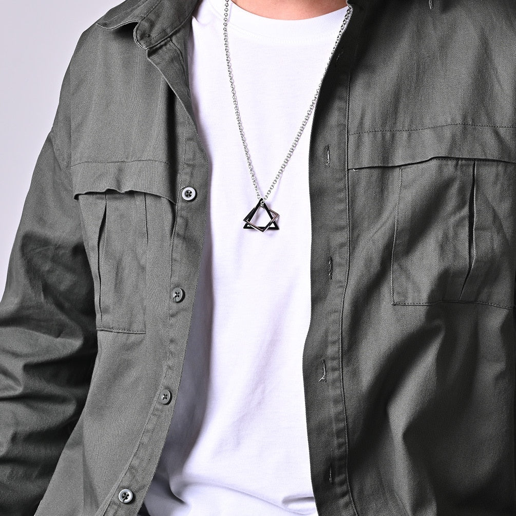 Geometry Interlocking Square Triangle Male Pendant Stacking Streetwear Necklace