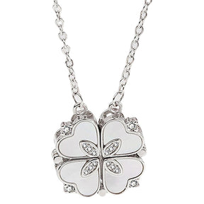 Magnetic Folding Heart Shaped Four Leaf Clover Pendant Necklace