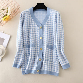 V-neck Striped Cardigans Sweaters Long Sleeve Loose Knitted Open Stitch Outwear