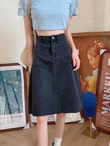 Spring Summer High Waist Denim Skirts Women Casual A-line Zipper Jeans