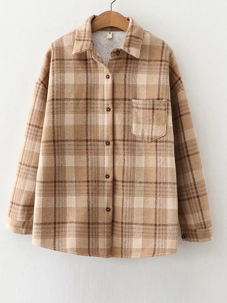 Velvet Thicken Plaid Shirts Blouses Autumn Winter Warm Shirts