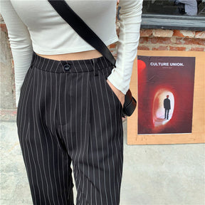 Striped Baggy Pants Women New High Waist Loose Straight Wide Leg Pants Female 2022 Summer