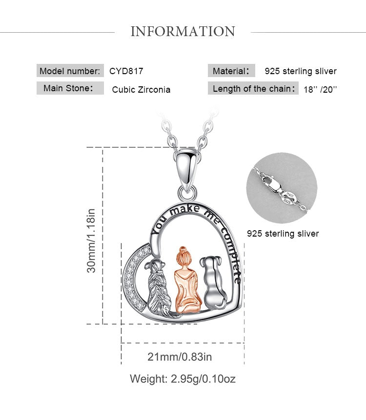 925 Sterling Silber Hund und Mutter Anhänger für Mädchen Mode Baum Herz Charm Halskette