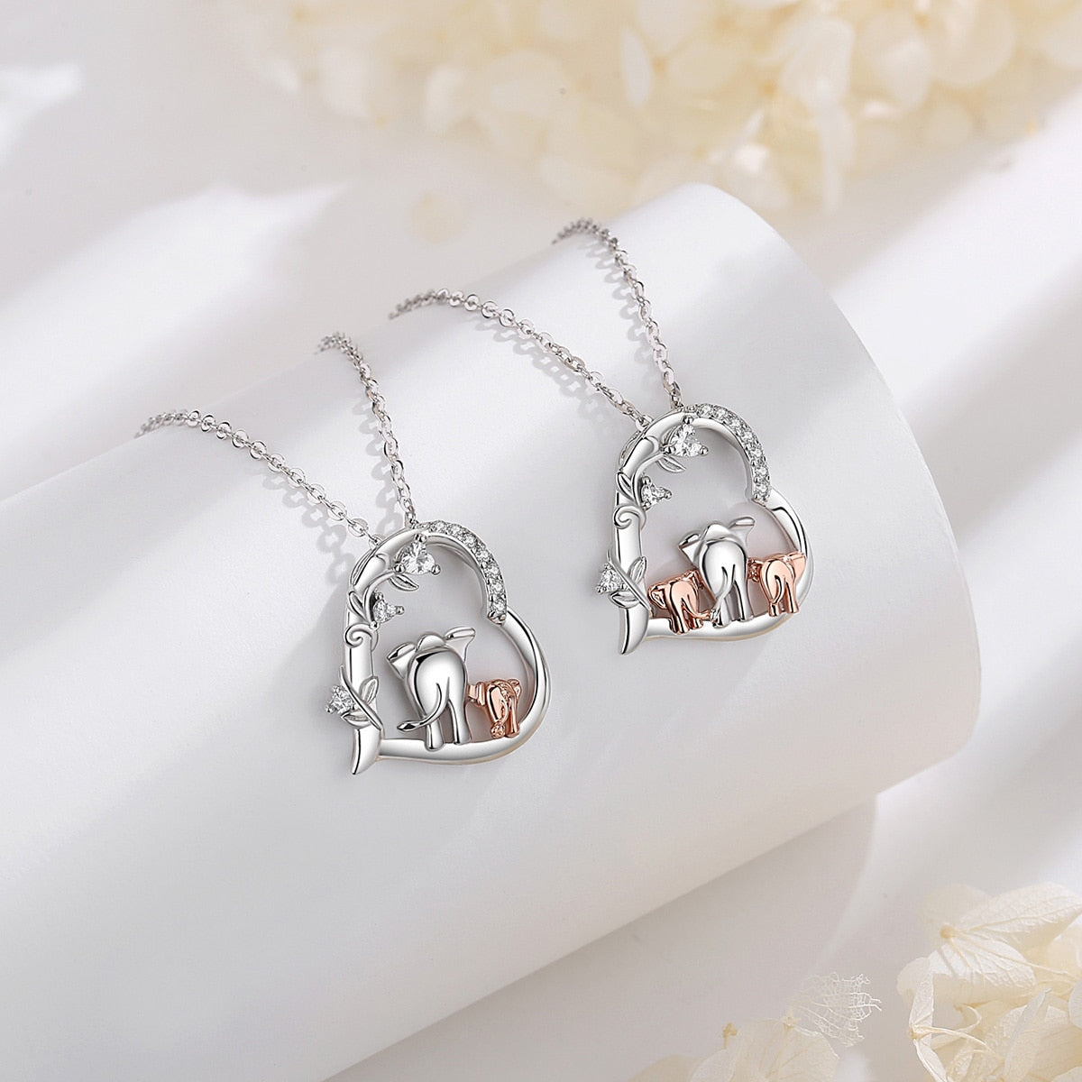 Elephant Mother and Son Necklace Heart Shape Crystal Jewelry Mother's Day Gift