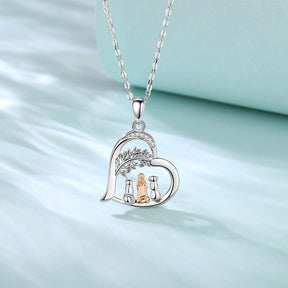 Ciondolo cane e mamma in argento sterling 925 per collana con ciondolo a forma di cuore