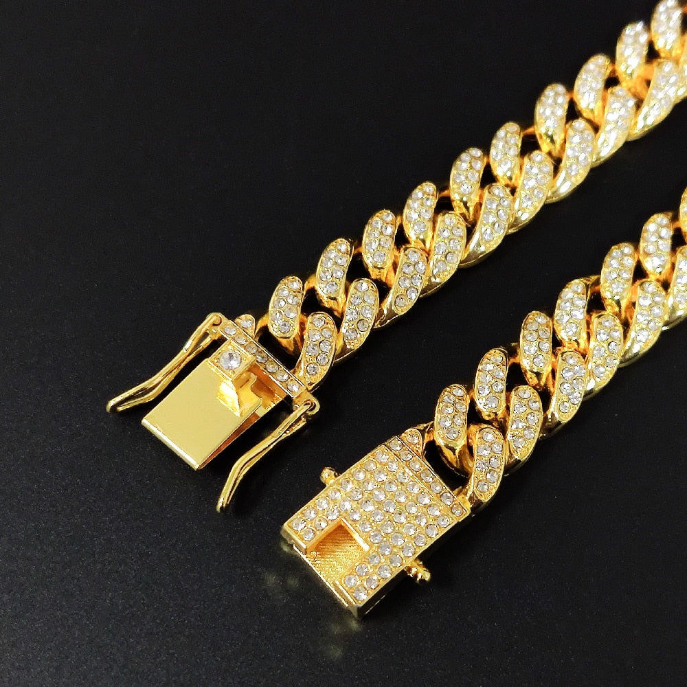 13MM AAA Rhinestone Iced Out Miami Cuban Link Chain Hip Hop Necklace