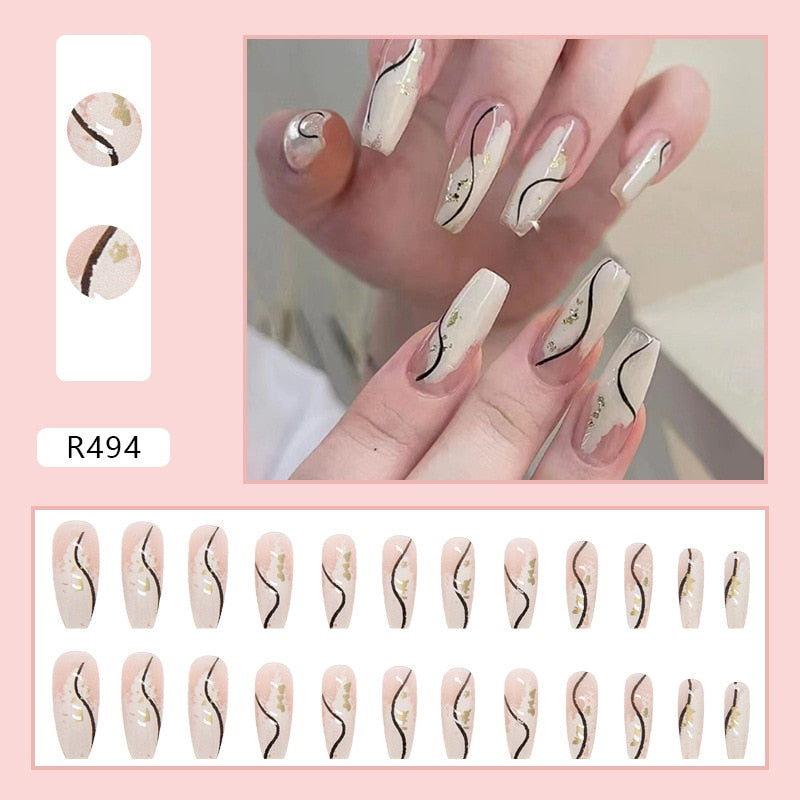 24Pcs/Box Charming Pink Flame Short Fake Nails press on Square Head Full Cover Detachable