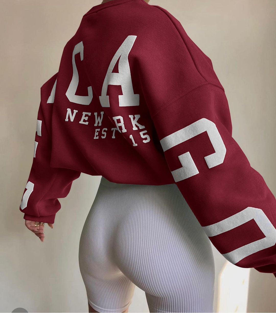 Casual Letters Print Sweatshirt Women Long Sleeve Loose Hoodies Y2k Streetwear