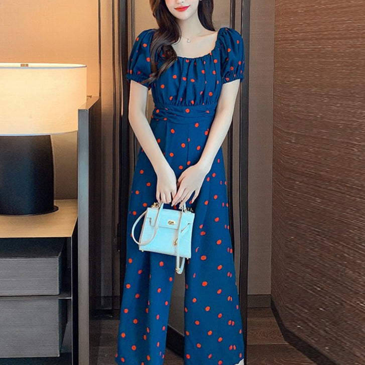 Jumpsuit Summer 2022 Long Overalls Wide Leg Pants for Women Polka Dot Rompers