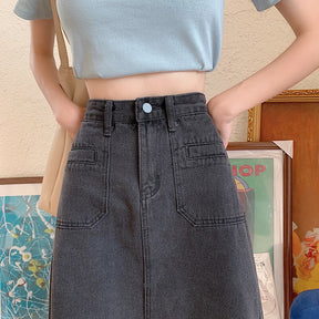 Spring Summer High Waist Denim Skirts Women Casual A-line Zipper Jeans