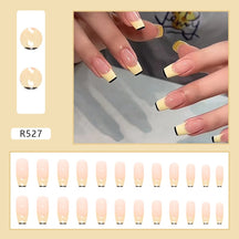 24Pcs/Box Charming Pink Flame Short Fake Nails press on Square Head Full Cover Detachable