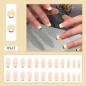 24Pcs/Box Charming Pink Flame Short Fake Nails press on Square Head Full Cover Detachable