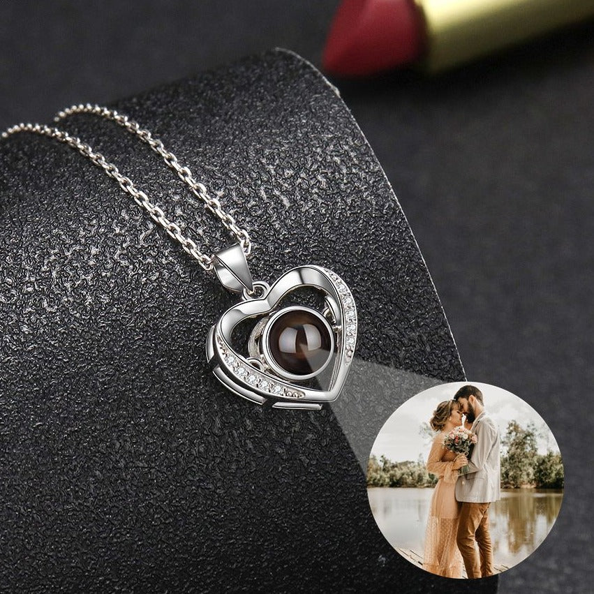 Personalized Heart Picture Necklace for Women Projection Pendant Photo Necklace