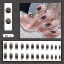 24Pcs/Box Charming Pink Flame Short Fake Nails press on Square Head Full Cover Detachable