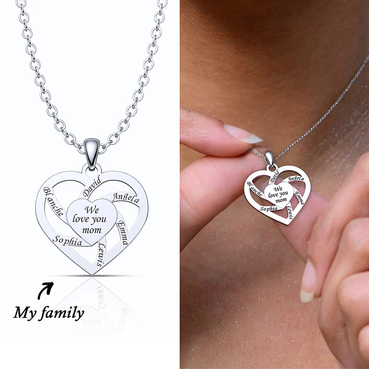 Collana personalizzata con nome della madre con testo Collana con ciondolo a cuore personalizzato