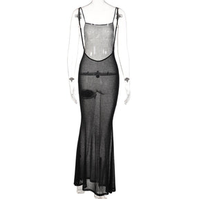 Slip senza maniche Backless See Through Maxi Dress Sexy Skinny Streetwear