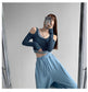 Patchwork Women's T-shirt Fake Two-piece Slim Long Sleeve Y2K Crop Tops Woman