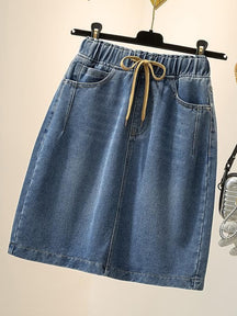 Frühlings-Sommer-Denim-Röcke-Frauen-Mode-elastische Taillen-Schnürjeans