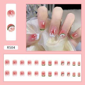 24Pcs/Box Charming Pink Flame Short Fake Nails press on Square Head Full Cover Detachable