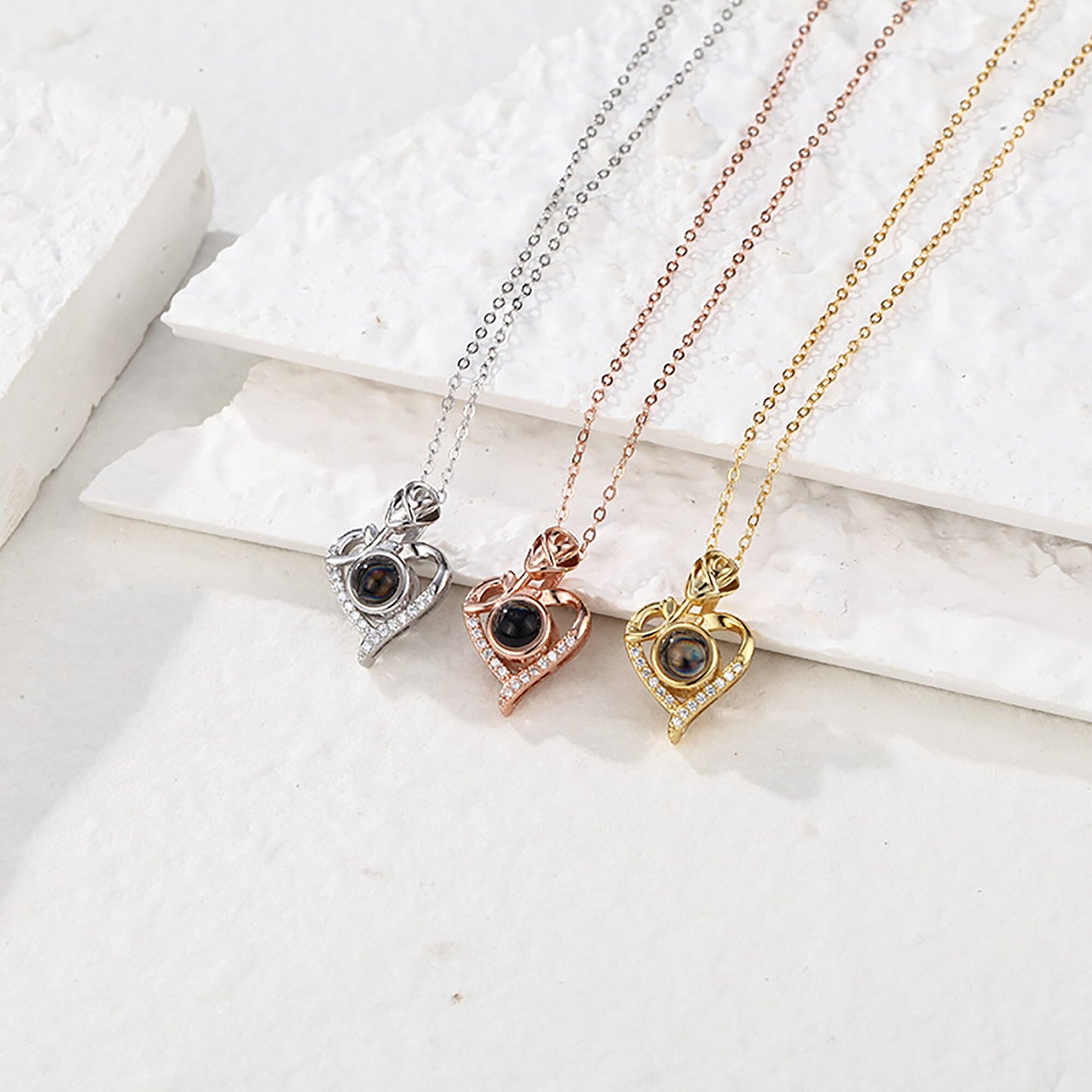 Love Rose with Customized PhotosProjection Necklace Pendant Jewelry For Lover Girlfriend