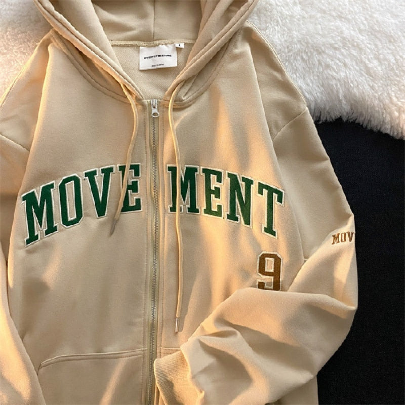 Letter Print Casual Hooded Sweatshirts Vintage Simple Streetwear Coats