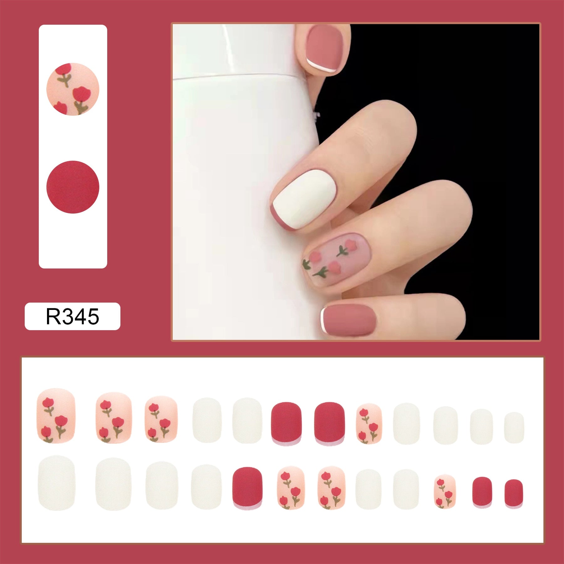 24Pcs/Box Charming Pink Flame Short Fake Nails press on Square Head Full Cover Detachable