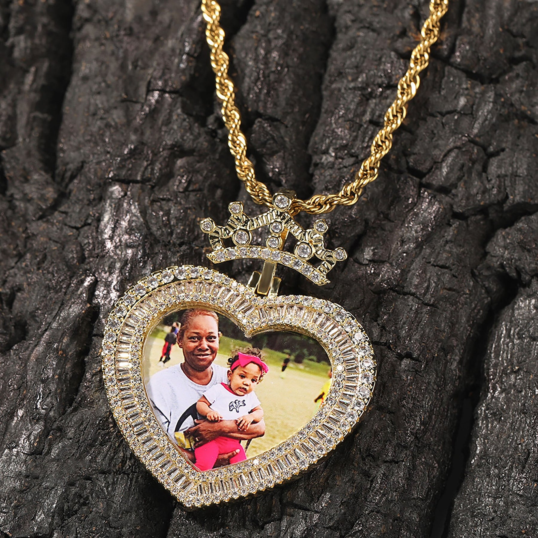 Collana hip-hop con nome foto personalizzabile Collana con corona