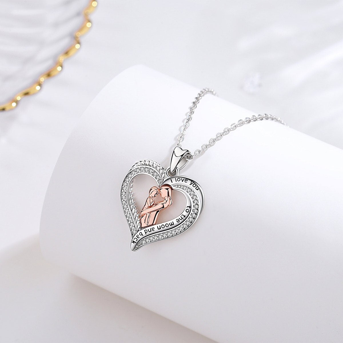 Madre e bambino Collana in oro rosa con ciondolo a cuore in cristallo pavimentato Gioielleria raffinata per il regalo della festa della mamma