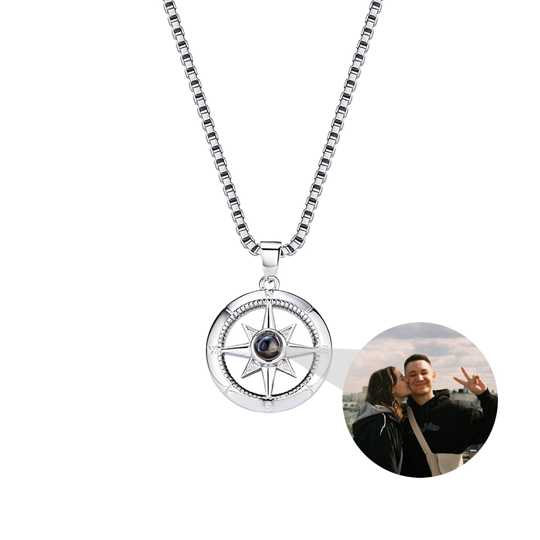 Photo customizable compassProjection Necklace  Pendant Jewelry For Lover Girlfriend