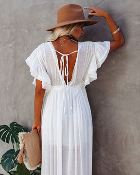 Maxi abito da spiaggia estivo da donna Boho lungo bikini copre abiti casual con scollo a V a vita alta