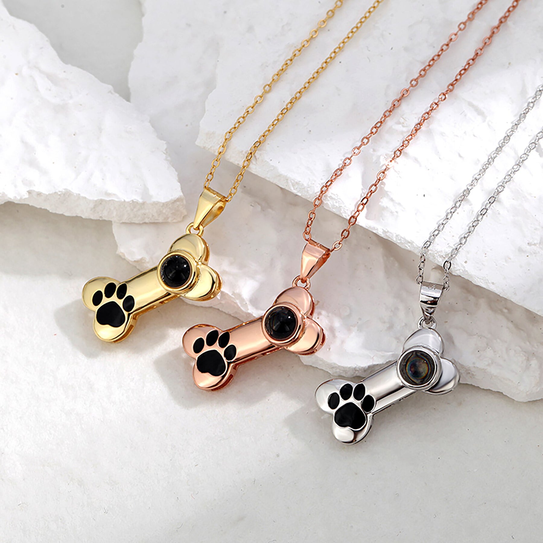 Customizable Photo Dog Bone Necklace Silver Shiny Dog Bone Chain Necklace