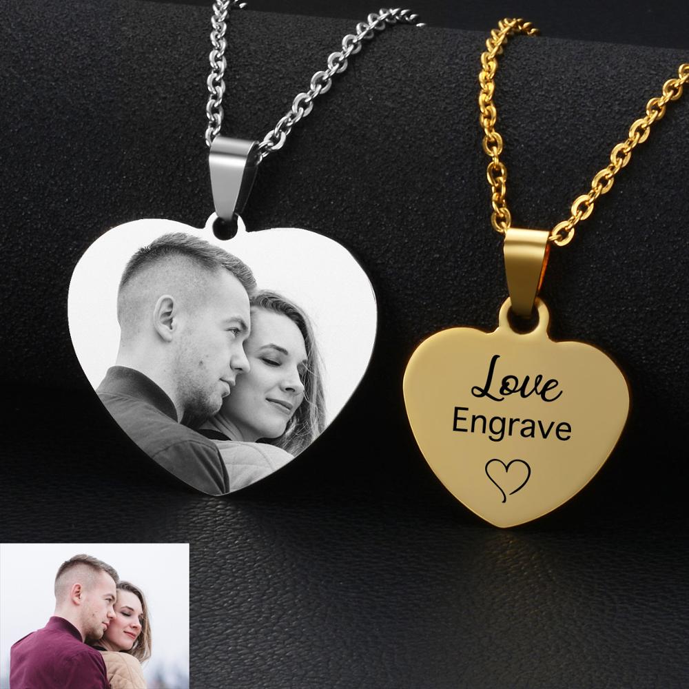 Custom Engraved Picture Photos Name Love Necklace for Women Heart Pendant