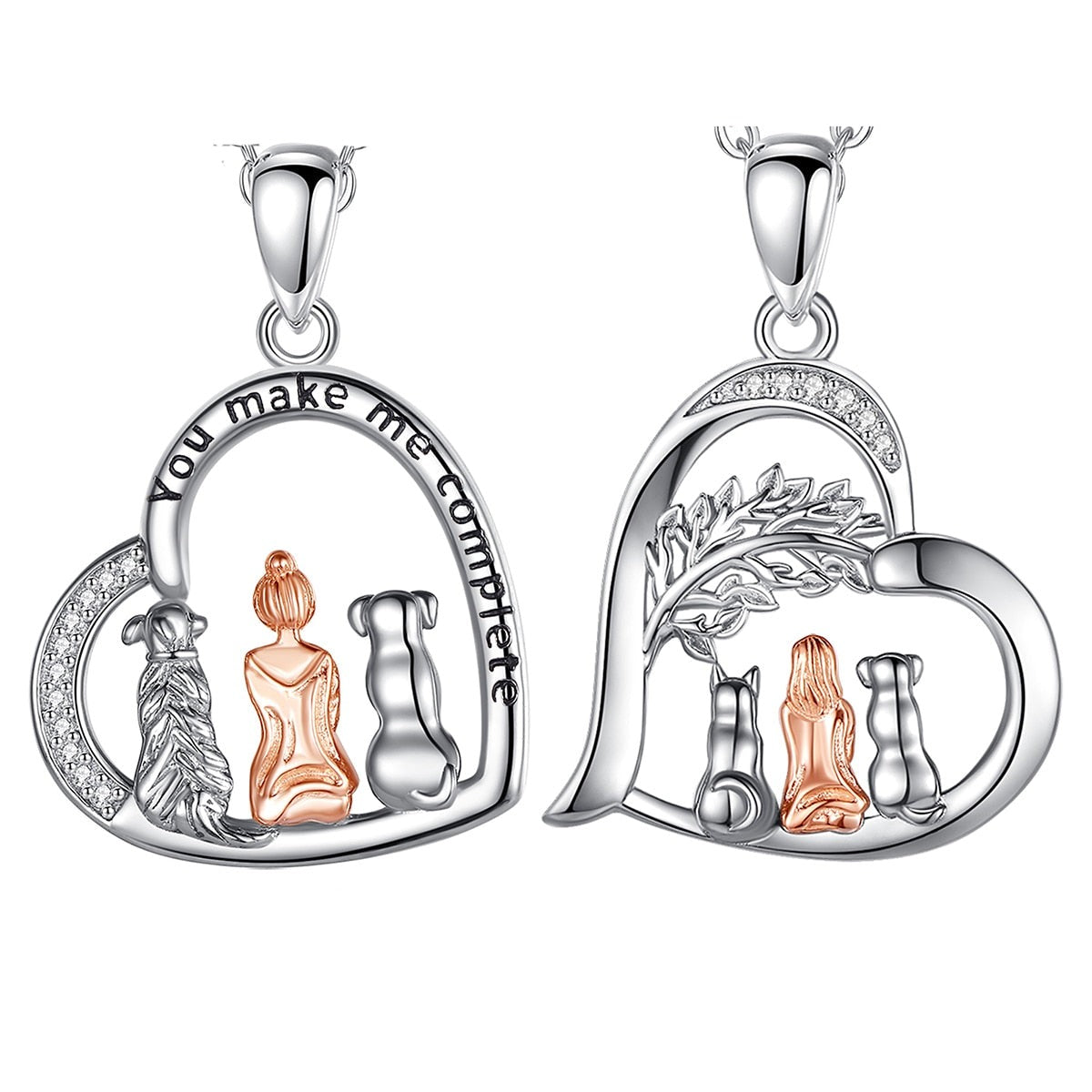 925 Sterling Silber Hund und Mutter Anhänger für Mädchen Mode Baum Herz Charm Halskette