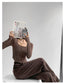Fishbone Pattern Women's Long Sleeve T-shirt High Waist Slim Square Collar Tops Woman