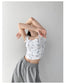 Sommer Floral Cropped Top Frauen Slim Square Neck Kurzarm Weiße T-Shirts Weiblich