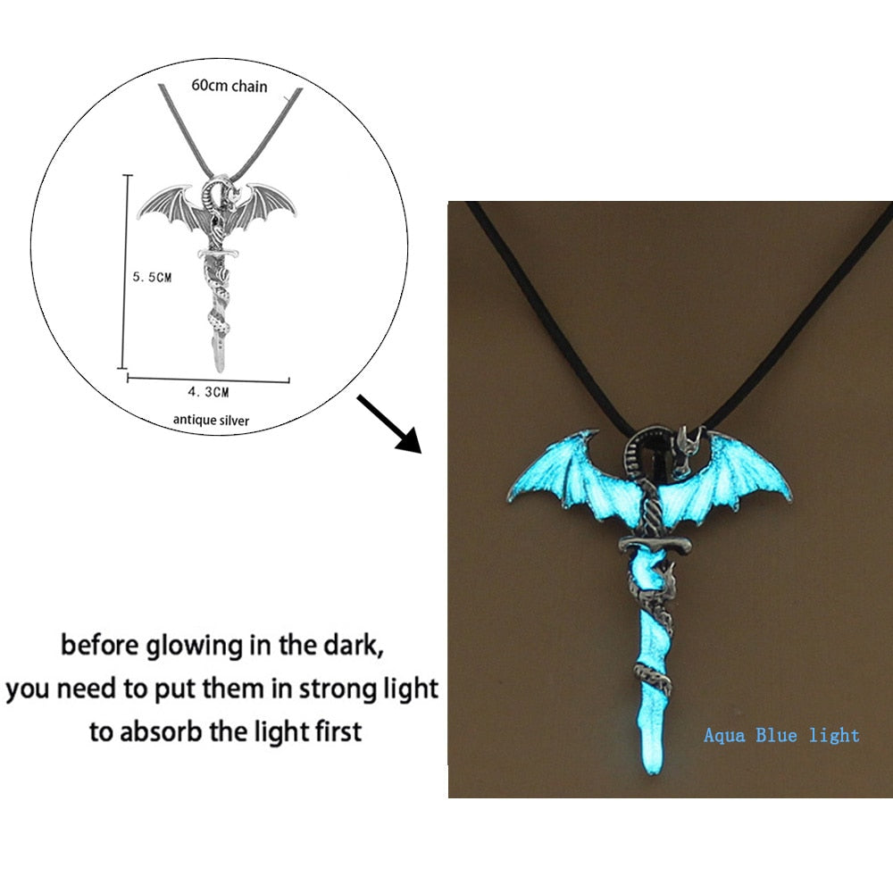 Luminous Dragon Necklace Glowing Night Fluorescence Silver Plated Glow In The Dark Necklace