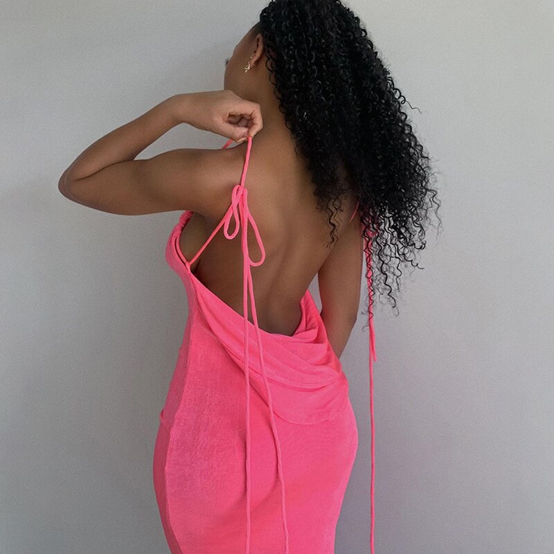 Collar Backless Sleeveless Drawstrings Hollow Out Slit Sexy Maxi Prom Dress