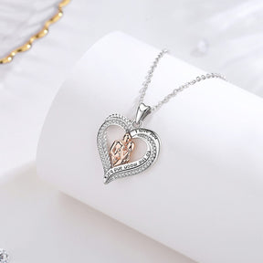 Rose Gold Family Necklace Paved-Crystal Heart Pendant Fine Women Jewelry for Mother's Day Gift