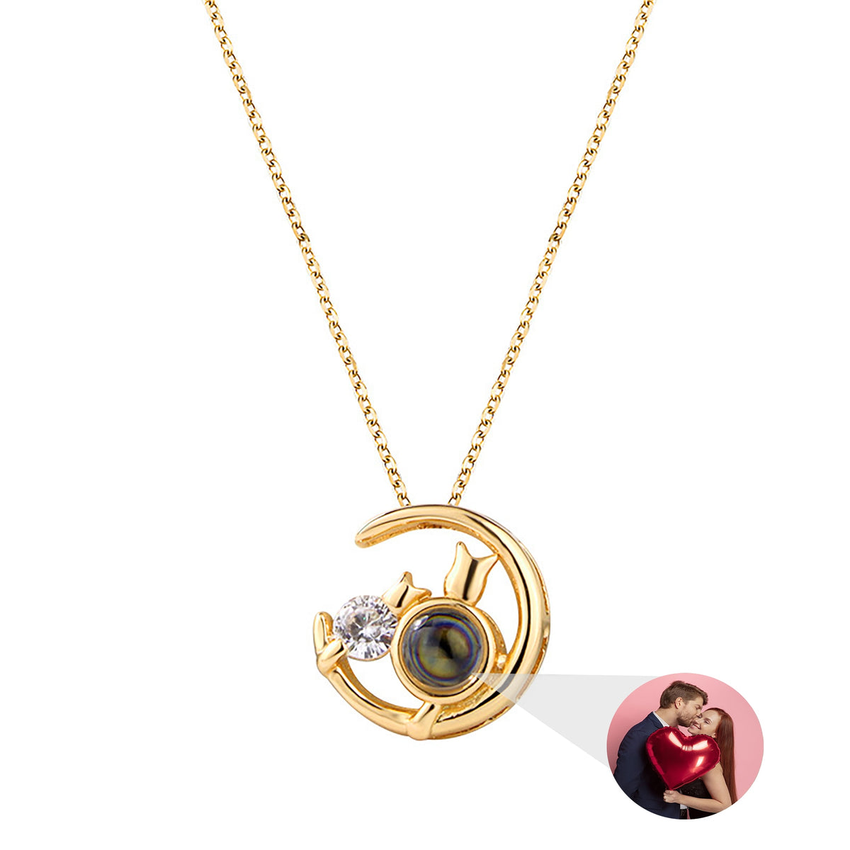 Moon Cat con foto personalizzabili Proiezione Collana Ciondolo Gioielli