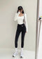 High Waist Cropped Tops Women Fashion Square Neck Long Sleeve T-Shirt Slim Basic Y2K Tees