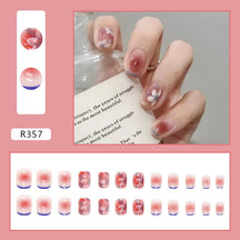 24Pcs/Box Charming Pink Flame Short Fake Nails press on Square Head Full Cover Detachable