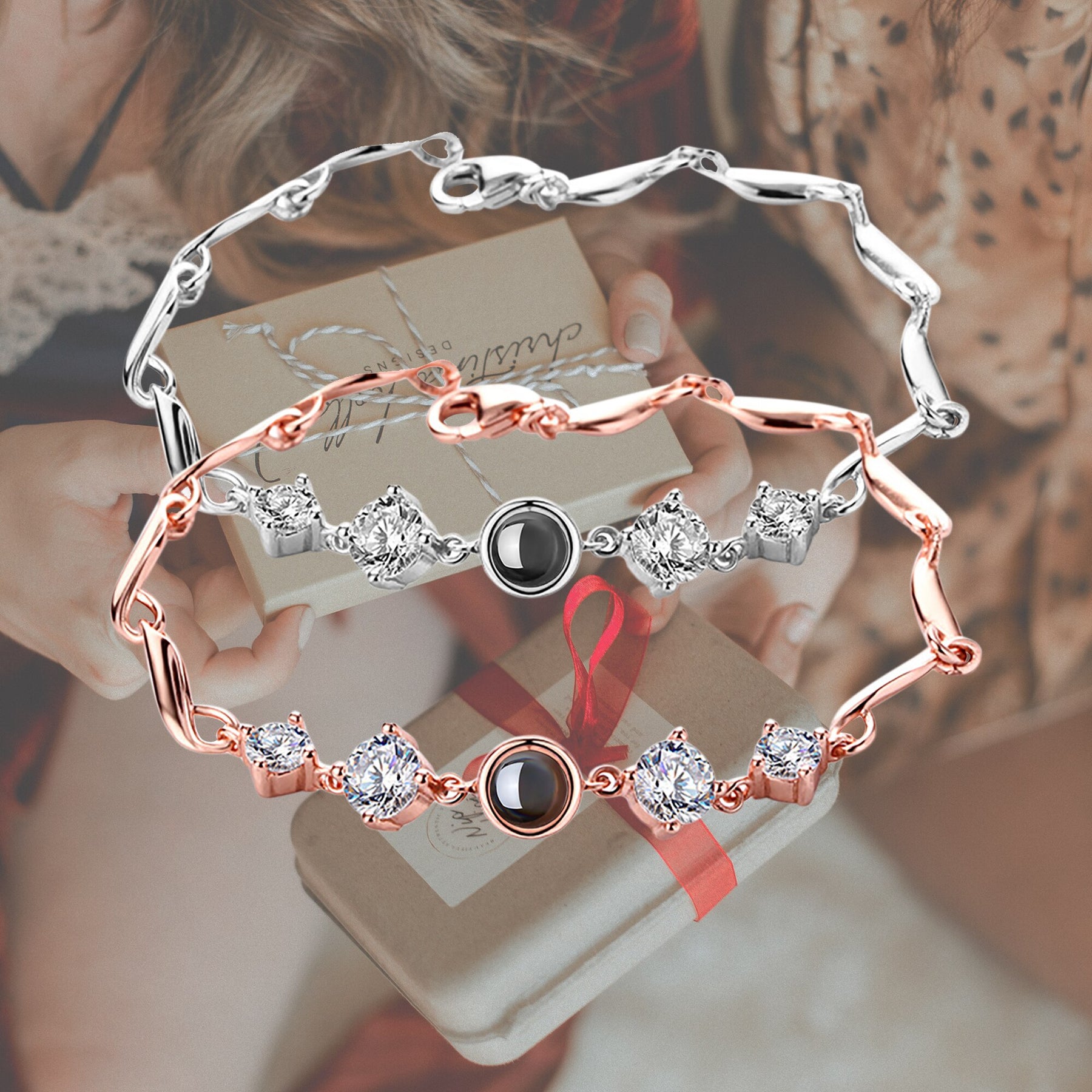 Custom photo Projection Bracelet Jewelry with Silver/Rose Gold Color