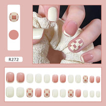 24Pcs/Box Charming Pink Flame Short Fake Nails press on Square Head Full Cover Detachable