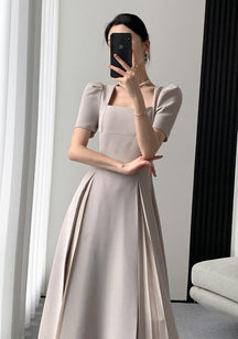 Vintage-Kleid mit quadratischem Kragen, mittellanges Kleid, elegantes Kurzarm-Netz mit schmaler Taille